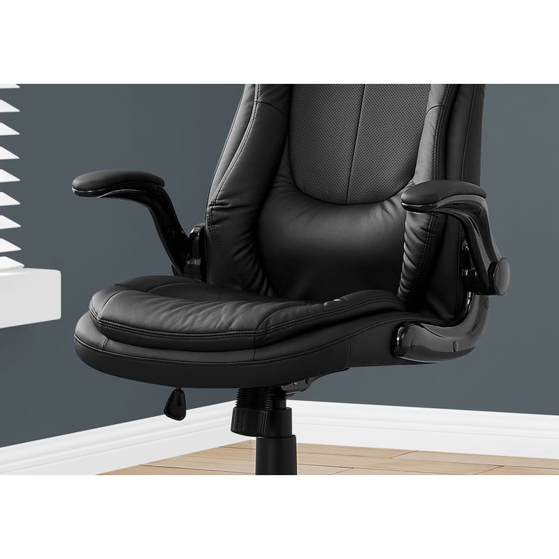 Office Chair/ Adjustable Height/ Swivel/ Ergonomic/ Armrests/ Computer Desk/ Work/ Metal/ Pu Leather Look/ Black/ Contemporary/ Modern