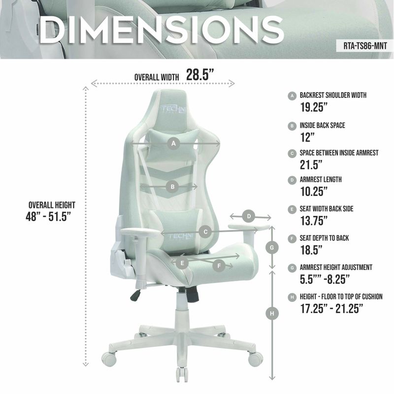 Ergonomic Pastel Gaming Chair, Mint