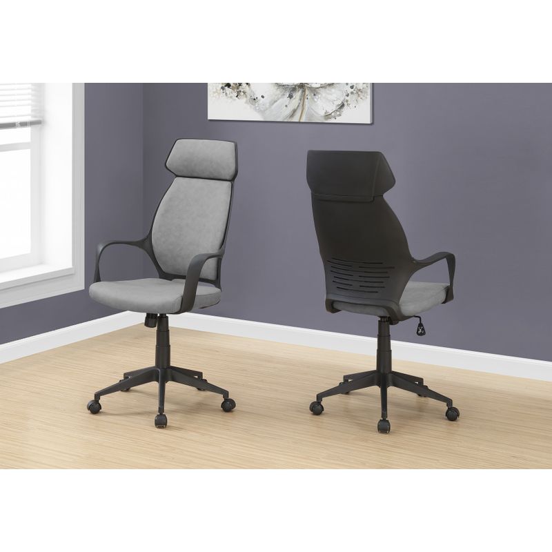 Office Chair/ Adjustable Height/ Swivel/ Ergonomic/ Armrests/ Computer Desk/ Work/ Metal/ Fabric/ Grey/ Black/ Contemporary/ Modern