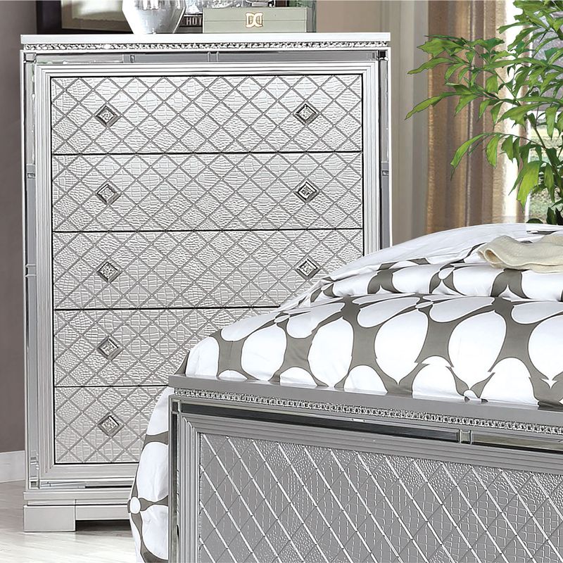 Glam 5-Drawer Silver Chest of Drawers