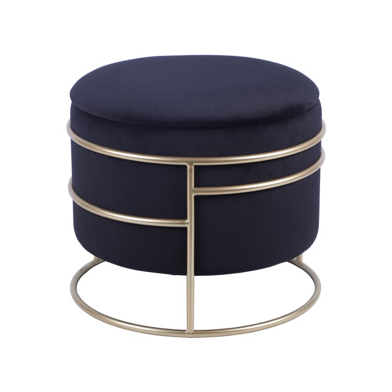 Techni Home Elegant Velvet Round Ottoman with Gold Frame and Storage, Black