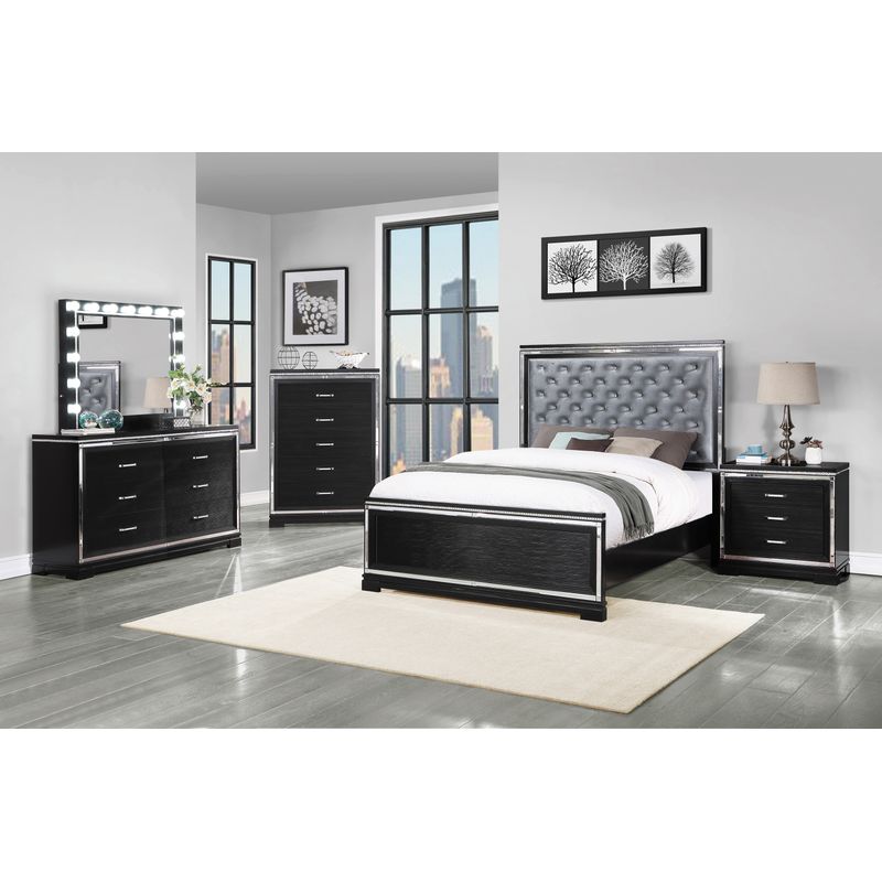 Eleanor Rectangular 5-drawer Chest Silver and Black