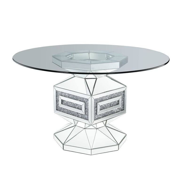ACME Noralie Dining Table, Clear Glass, Mirrored & Faux Diamonds