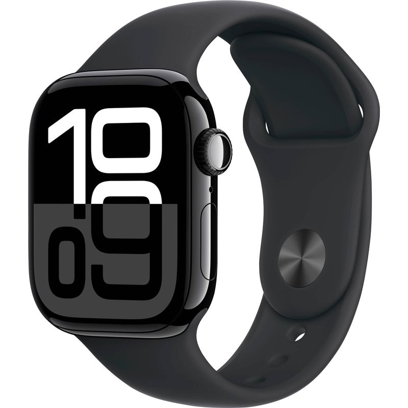 Apple Watch Series 10 (GPS+Cellular) 42mm Aluminum Case with Black Sport Band - S/M - Jet Black - (2024)
