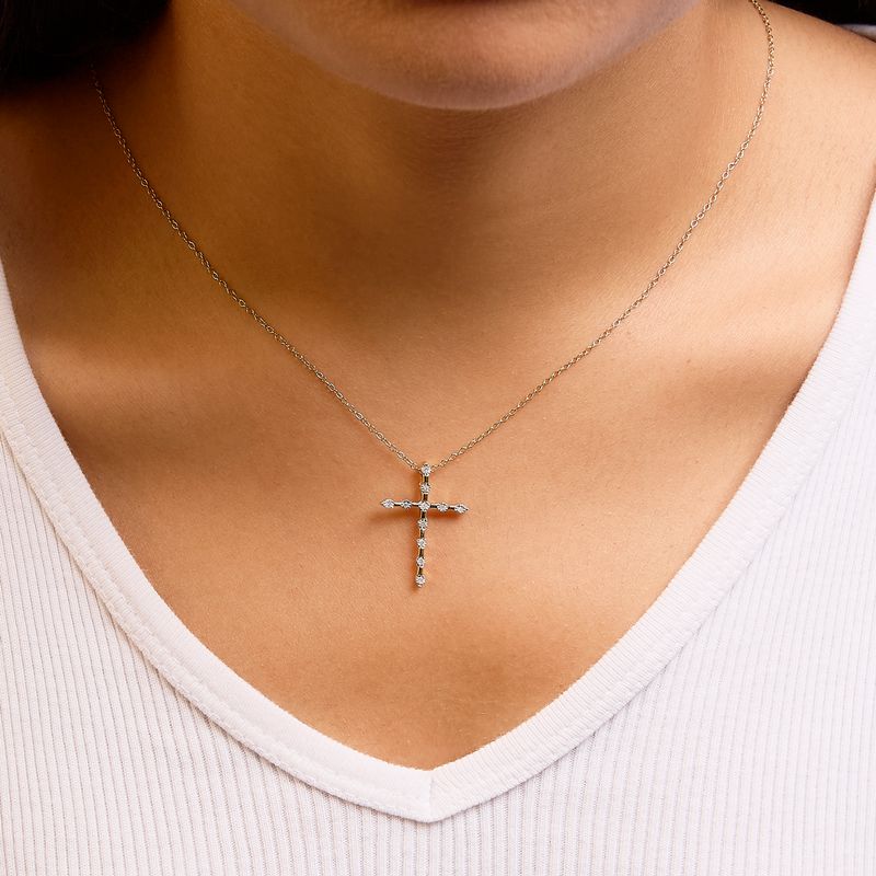 10K Yellow Gold Plated .925 Sterling Silver Miracle Set Diamond Accent Cross 18" Pendant Necklace (I-J Color, I3 Clarity)