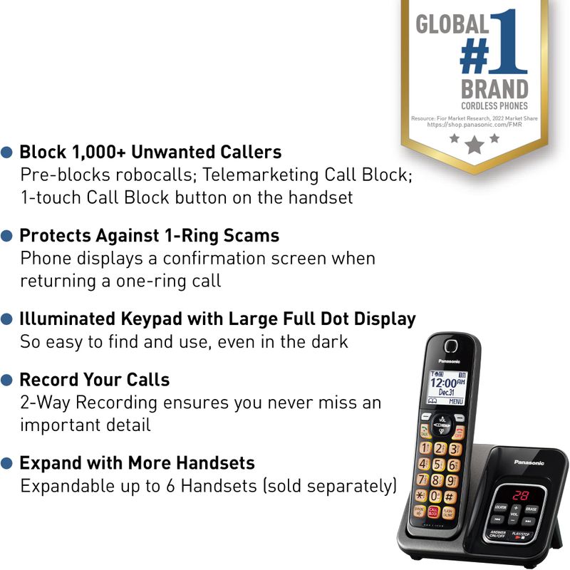 Panasonic - KX-TGD830M DECT 6.0 Expandable Cordless Phone System with Digital Answering System - Matte Black