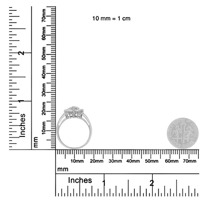 10K White Gold 1/2 Cttw Round & Baguette Cut Diamond Pear Shaped Domed Pavé Cluster with Halo Cocktail Ring (H-I Color, SI1-SI2 Clarity) - S