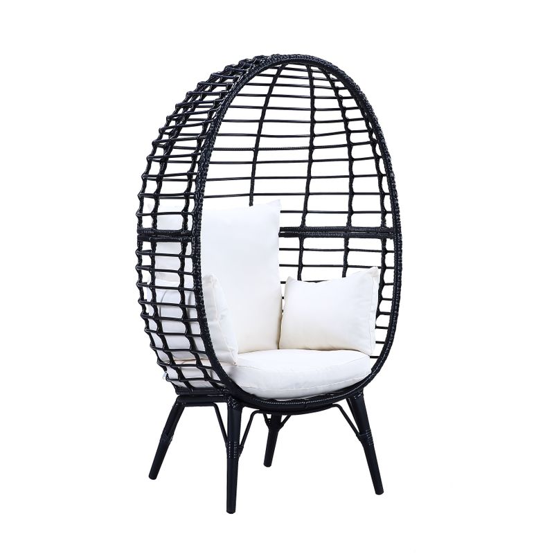 ACME Penelope Patio Lounge Chair, Light Gray Fabric & Black Finish