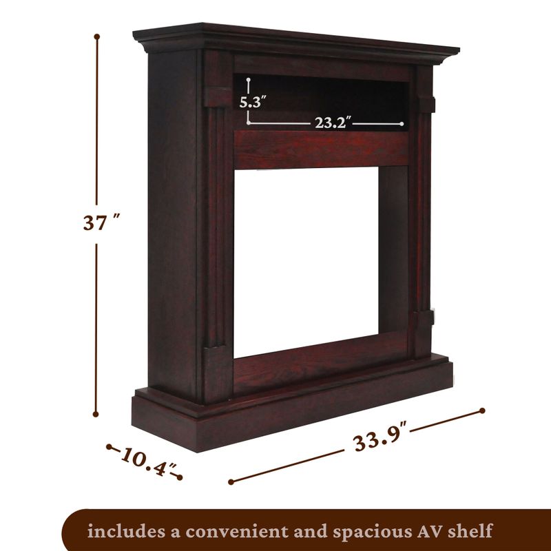 Sienna 34-In. Electric Fireplace Heater with Cherry Mantel, Enhanced Log Display, Multi-Color Flames, and Remote Control