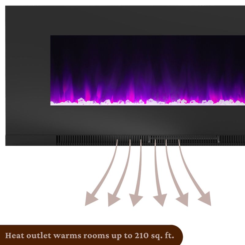 50-In. Wall-Mount Electric Fireplace in Black with Multi-Color Flames and Crystal Rock Display