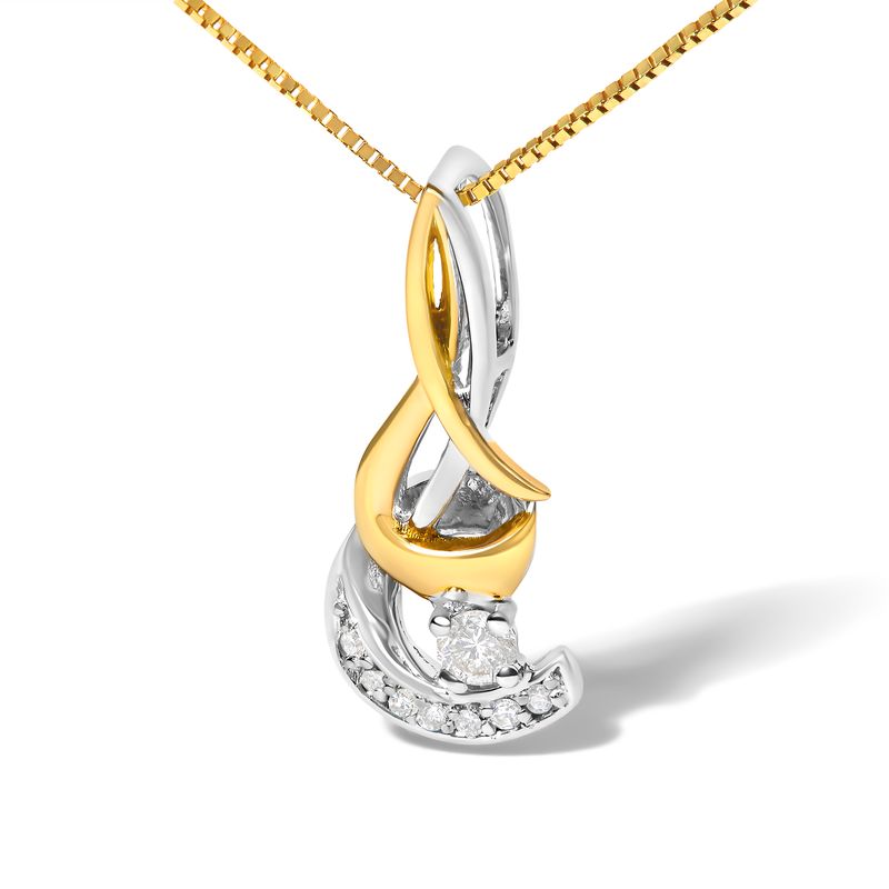 Espira 10K Two-Tone Yellow & White Gold 1/10 Cttw Round Brilliant-Cut Diamond Spiral 18" Pendant Necklace (J-K Color, I2-I3 Clarity)