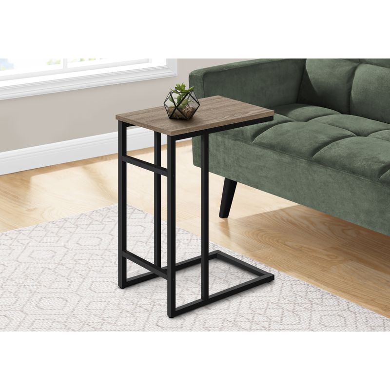 Accent Table/ C-shaped/ End/ Side/ Snack/ Living Room/ Bedroom/ Metal/ Laminate/ Brown/ Black/ Contemporary/ Modern