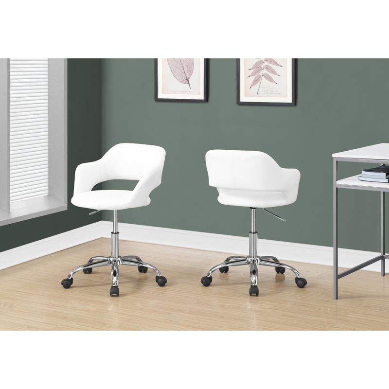 Office Chair/ Adjustable Height/ Swivel/ Ergonomic/ Armrests/ Computer Desk/ Work/ Metal/ Pu Leather Look/ White/ Chrome/ Contemporary/ Mode