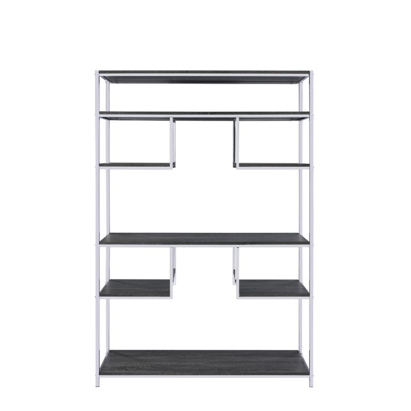 ACME Vonara Bookshelf, Rustic Gray Oak & Chrome