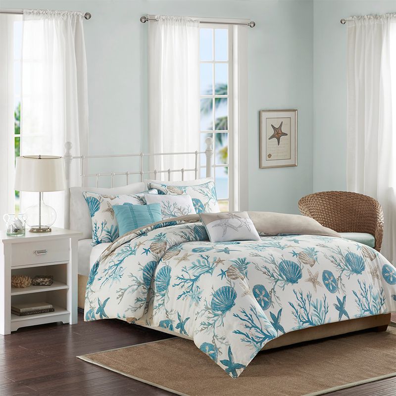 Aqua Pebble Beach 6 Piece Cotton Sateen Duvet Cover Set Full/Queen