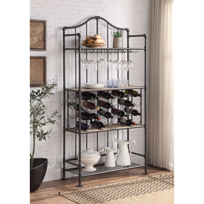 ACME Edina Wine Rack, Oak & Sandy Black Finish