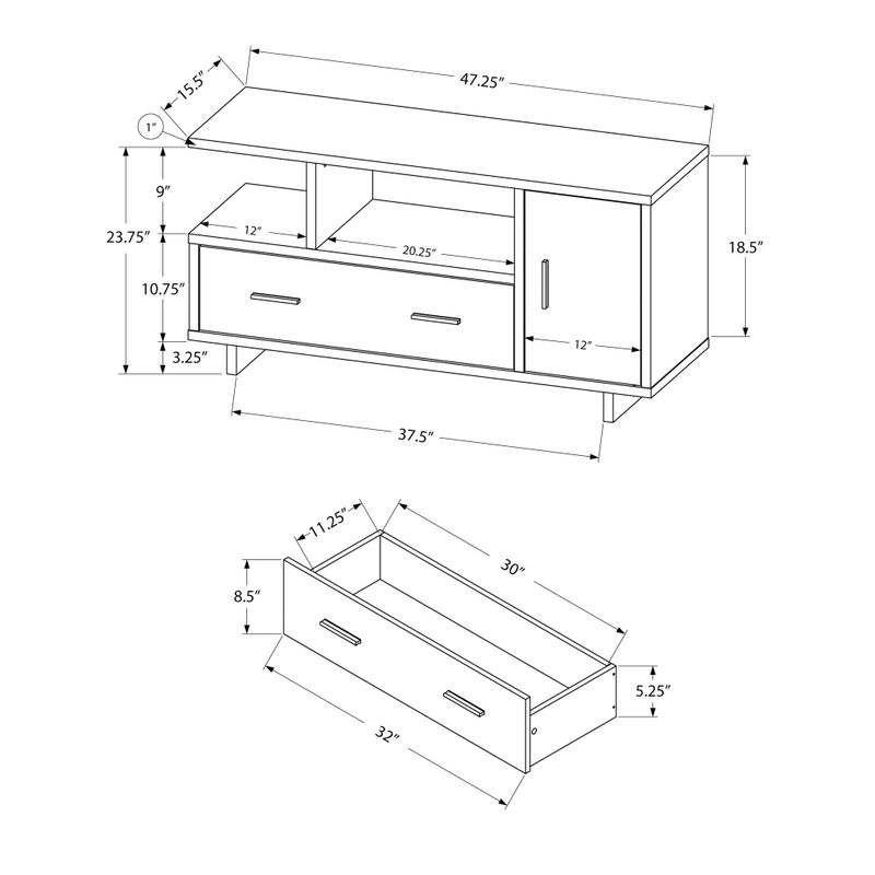 TV Stand/ 48 Inch/ Console/ Media Entertainment Center/ Storage Cabinet/ Drawers/ Living Room/ Bedroom/ Laminate/ Black/ Grey/ Contemporary/