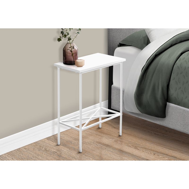 Accent Table/ Side/ End/ Narrow/ Small/ 2 Tier/ Living Room/ Bedroom/ Metal/ Laminate/ White/ Contemporary/ Modern