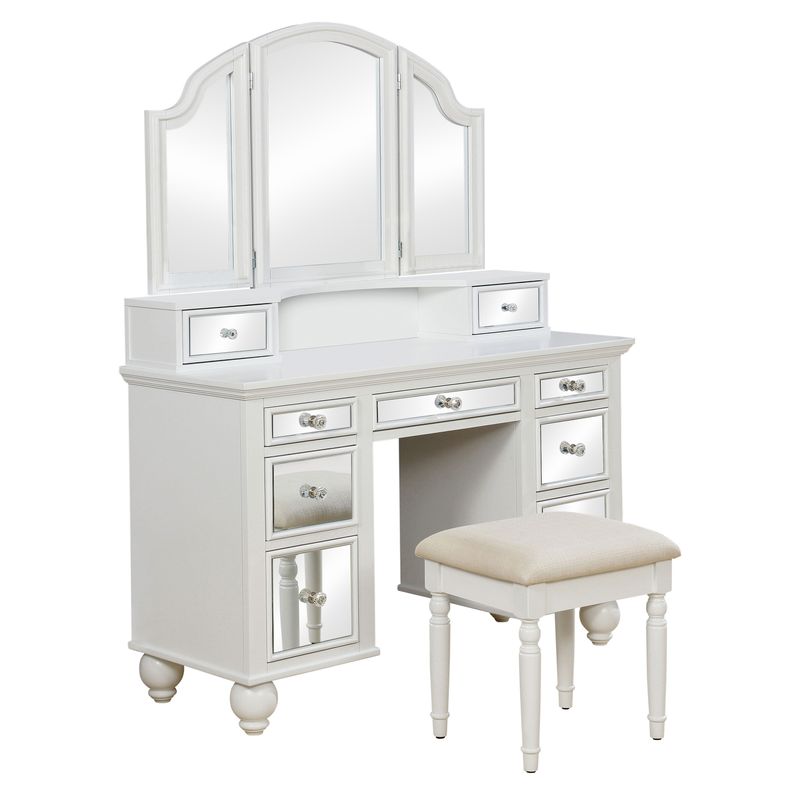 Contemporary Wood 3-Piece Vanity Set in White