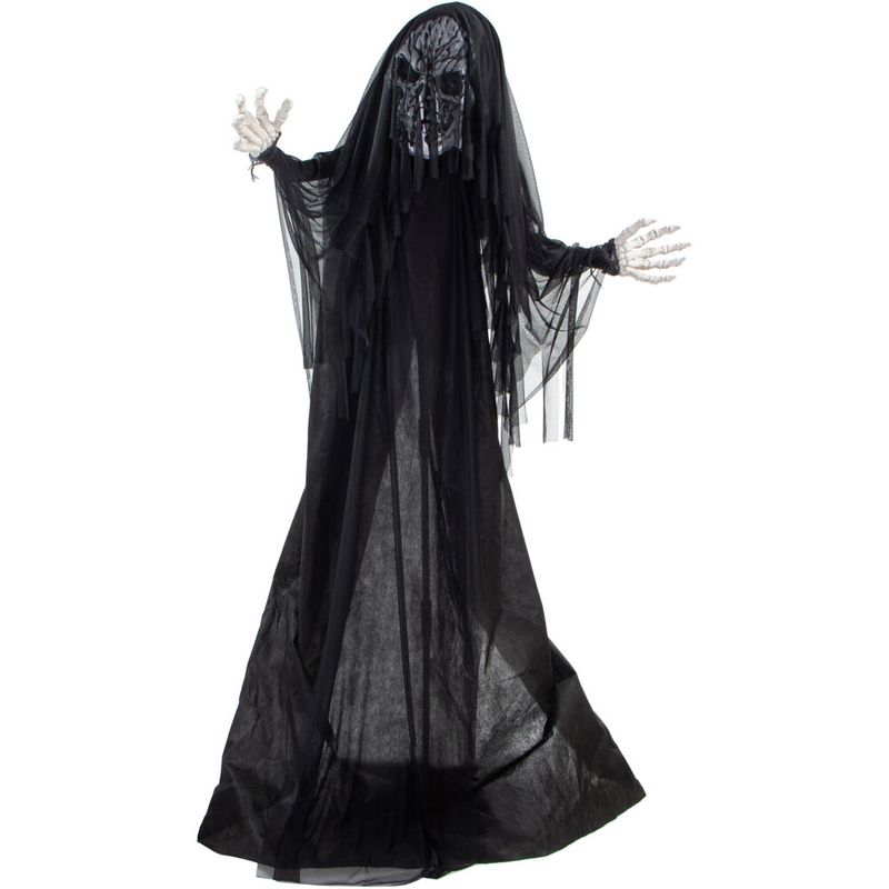 Life-Size Animatronic Skeleton Reaper with Lights and Sound, Indoor/Covered Outdoor Halloween Decoration