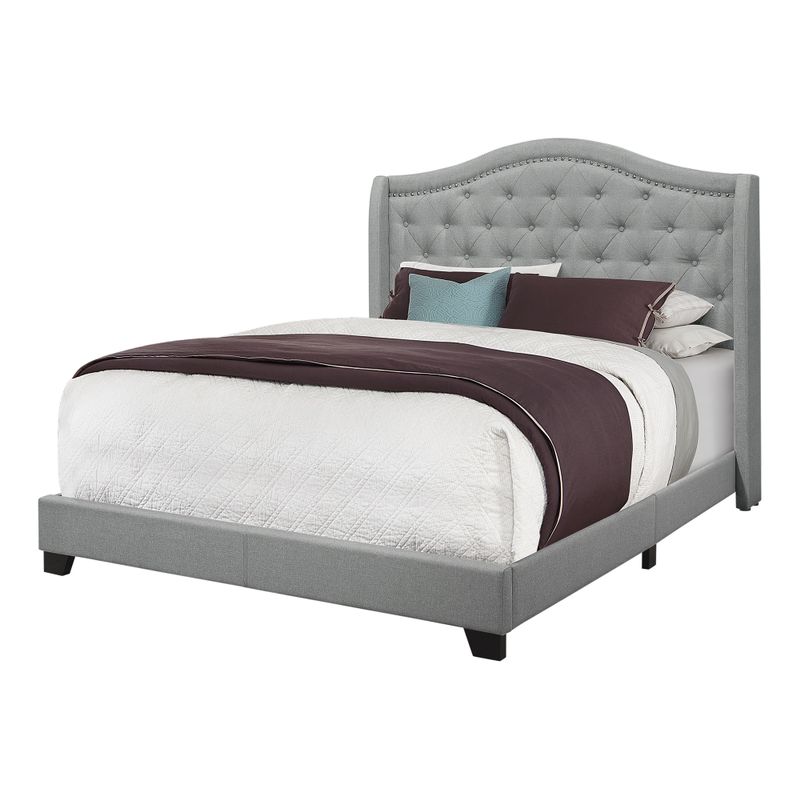 Bed - Queen Size / Grey Linen With Chrome Trim