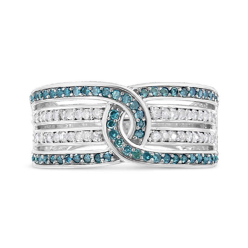 .925 Sterling Silver 1/2 Cttw White and Blue Color Treated Diamond Band Ring (H-I Color, I1-I2 Clarity) - Size 6