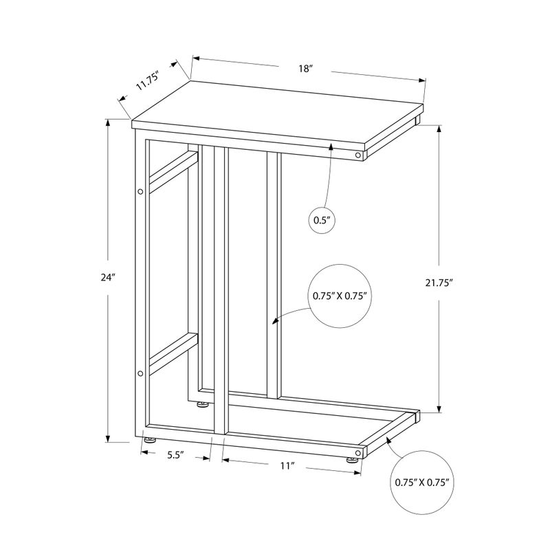 Accent Table/ C-shaped/ End/ Side/ Snack/ Living Room/ Bedroom/ Metal/ Laminate/ Grey/ Black/ Contemporary/ Modern