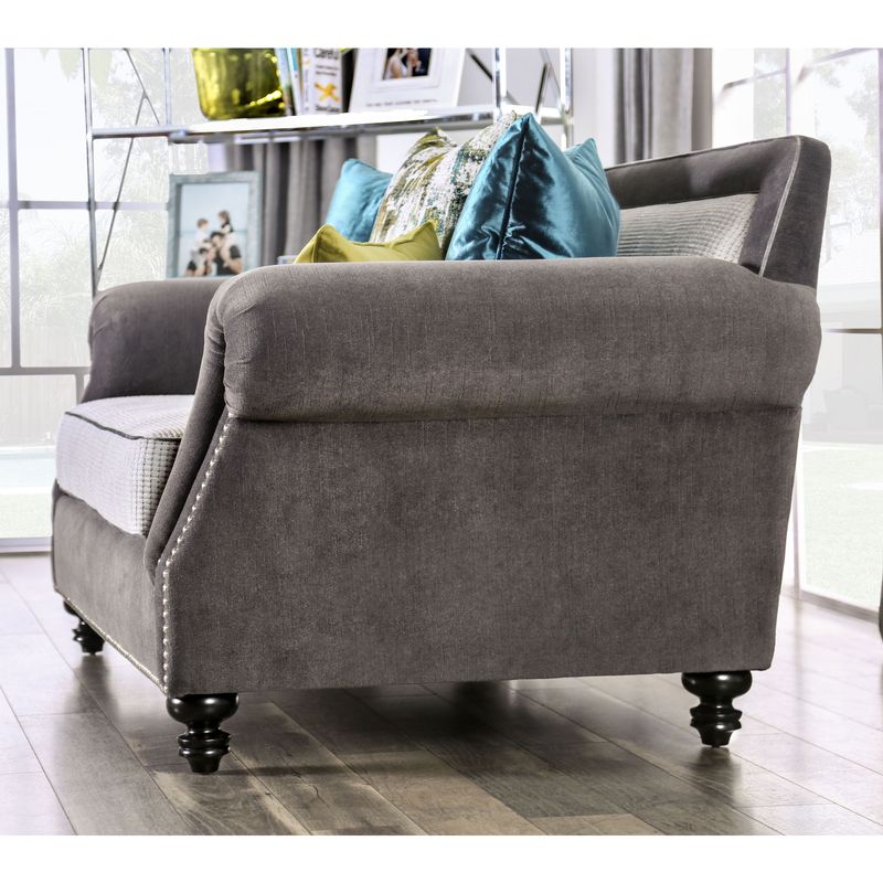 Transitional Grey Microfiber Nailhead 2-Piece Sofa Set