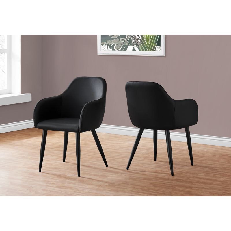 Dining Chair - 2Pcs / 33"H / Black Leather-Look / Black