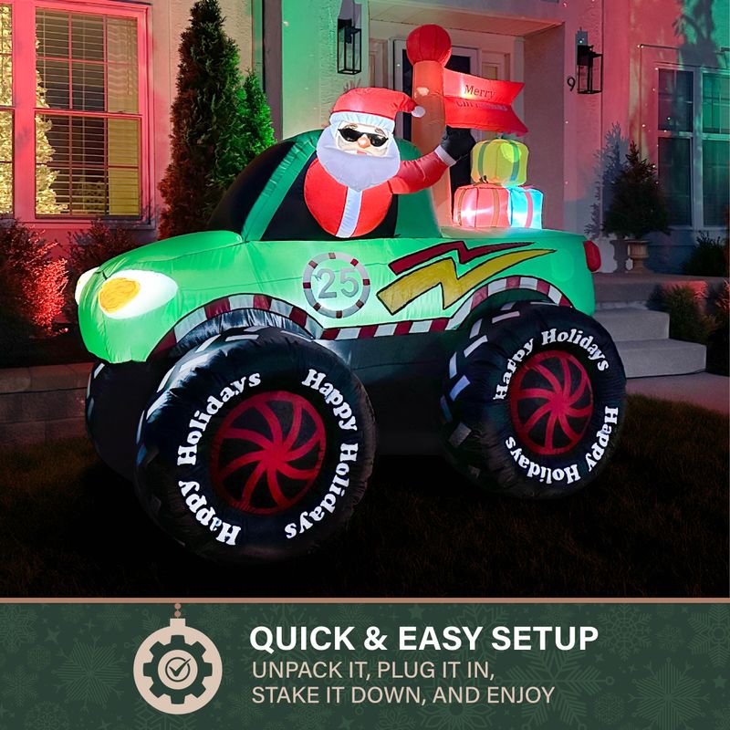 Fraser Hill Farm 6-Ft. Tall Prelit Santa in Monster Truck Inflatable