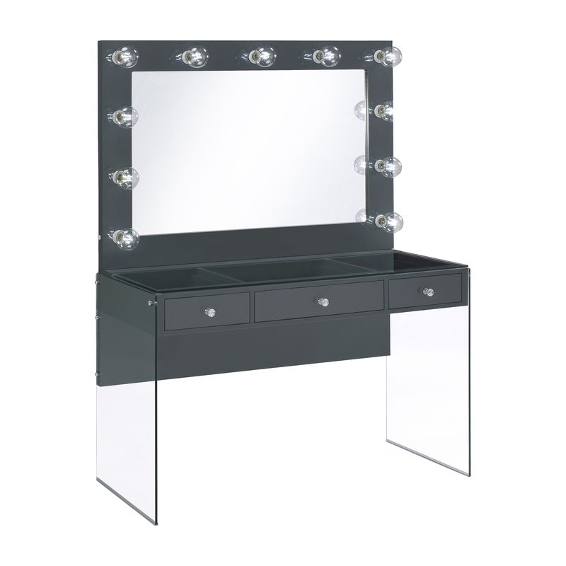 3-drawer Vanity Desk with Lighting Mirror Grey High Gloss