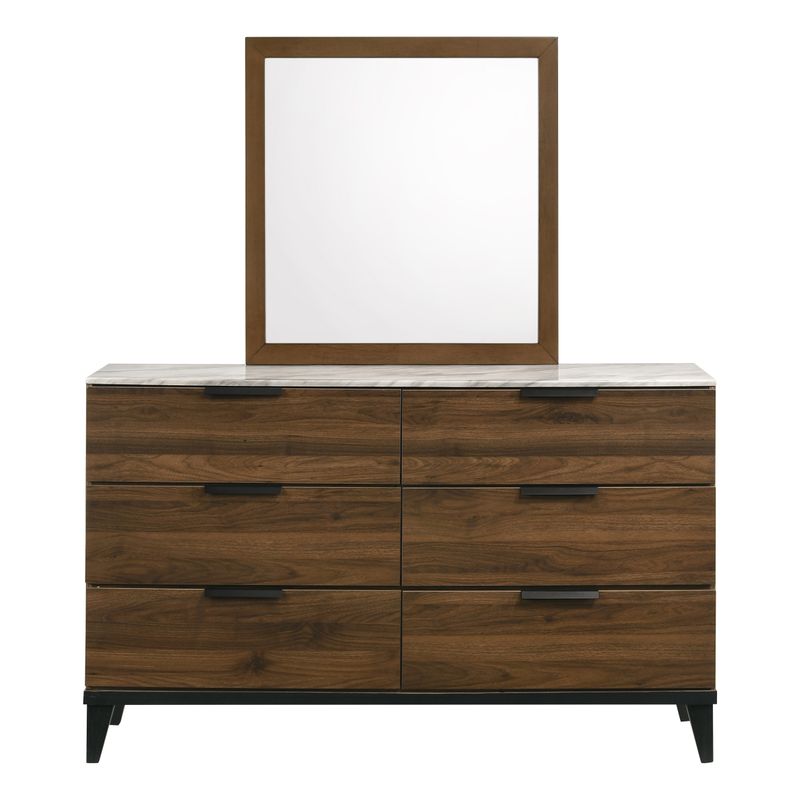 Mays 6-drawer Dresser Walnut Brown with Faux Marble Top