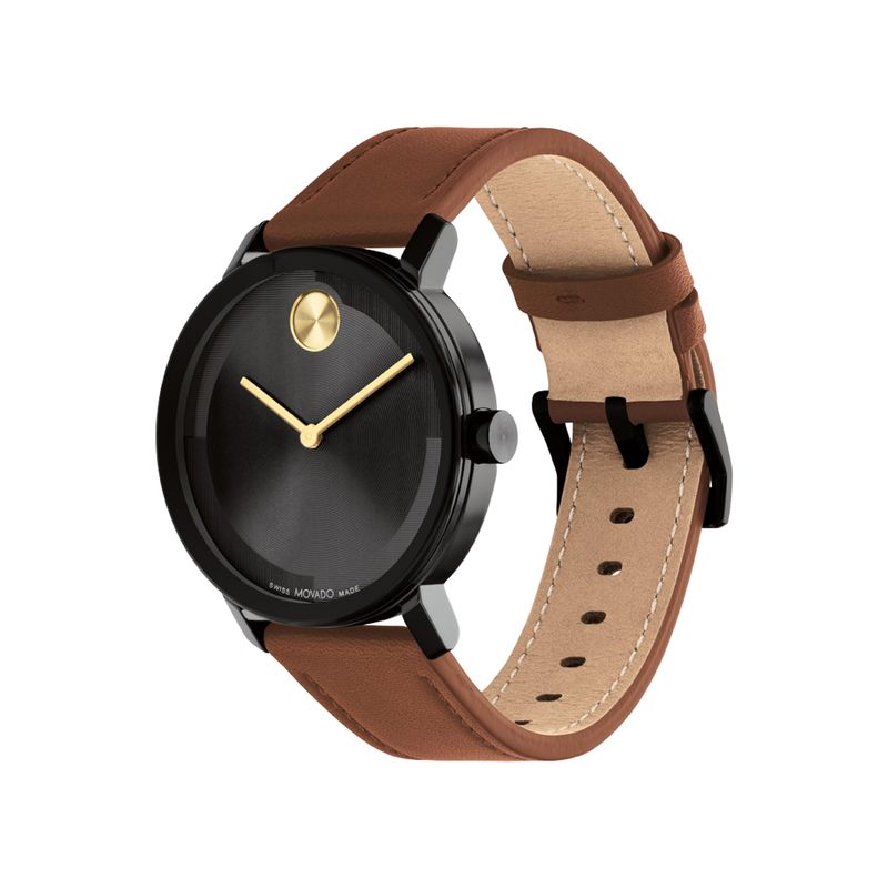 Movado - Men's Bold Evolution 2.0 Black & Cognac Leather Strap Watch Black Dial