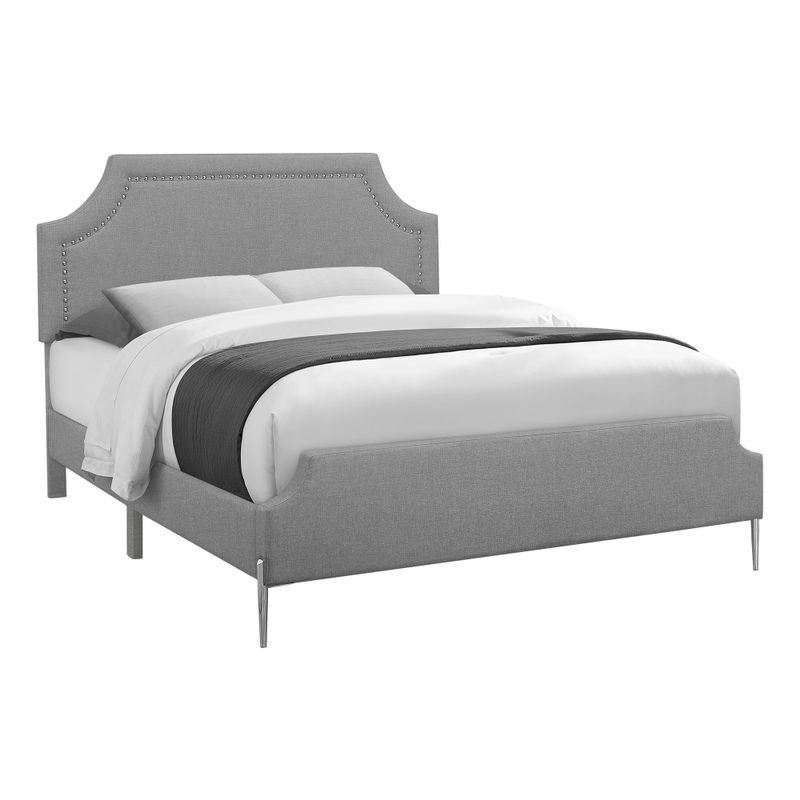 Bed - Queen Size / Grey Linen With Chrome Metal Legs