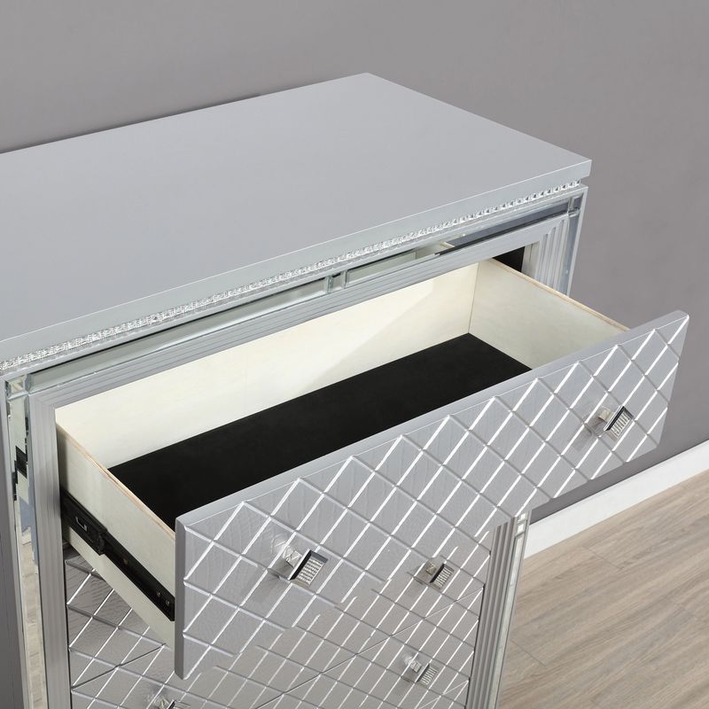 Glam 5-Drawer Silver Chest of Drawers