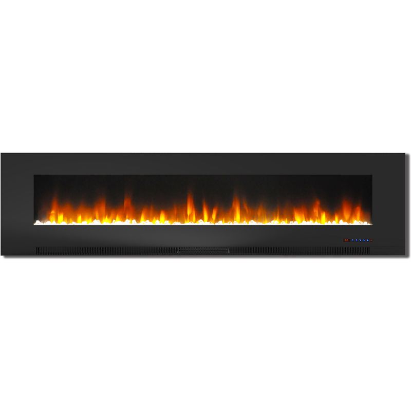 78-In. Wall-Mount Electric Fireplace in Black with Multi-Color Flames and Crystal Rock Display