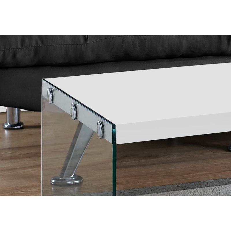 Coffee Table/ Accent/ Cocktail/ Rectangular/ Living Room/ 44"L/ Tempered Glass/ Laminate/ Glossy White/ Clear/ Contemporary/ Modern