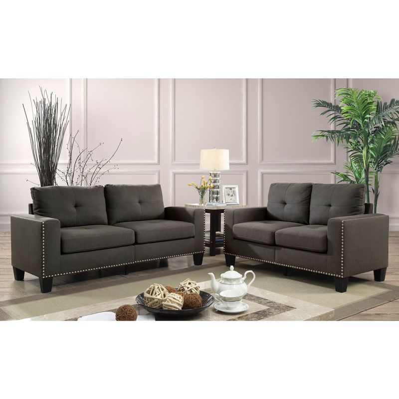 Modern Victorian Fabric 2-Piece Sofa Set in Gray