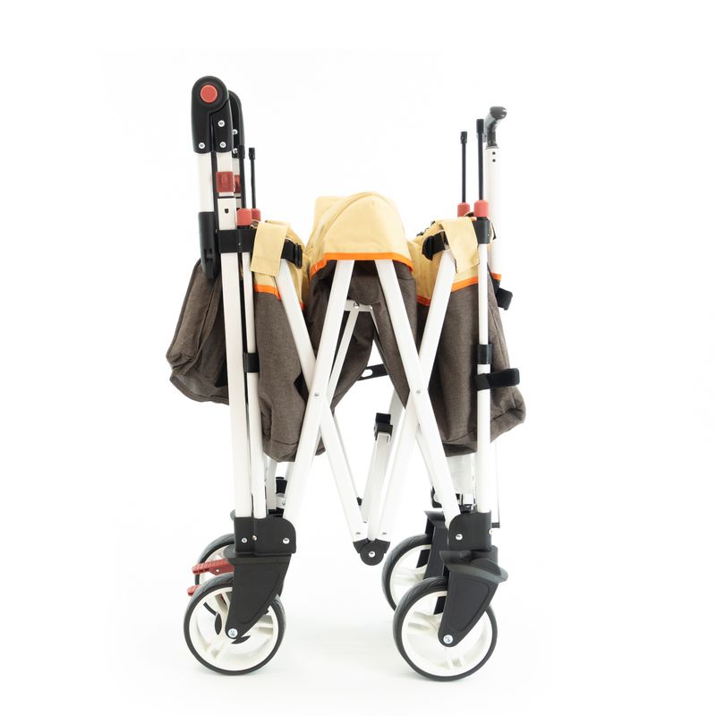 Pack & Push Compact Stroller Wagon w/ Canopy Brown & Orange