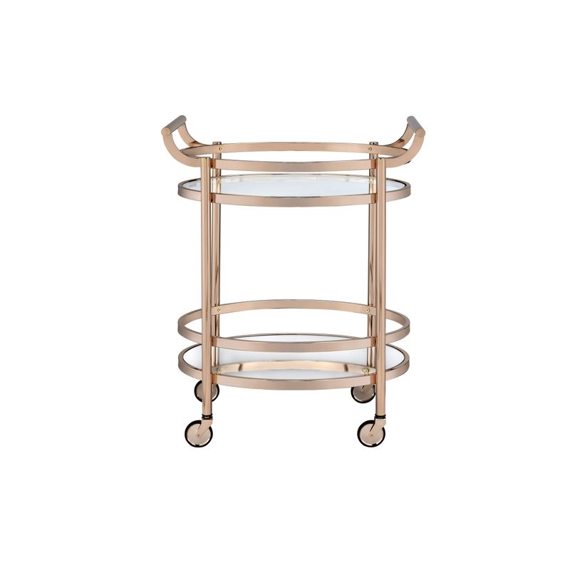 ACME Lakelyn Serving Cart, Rose Gold & Clear Glass