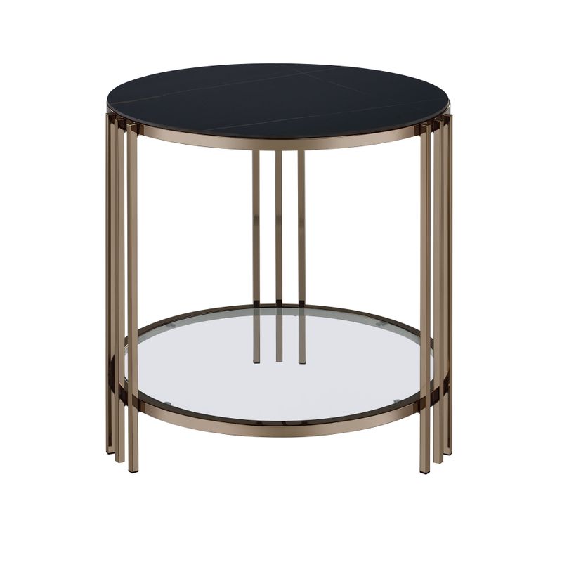 ACME Abisha 3pc Living Room Table Set, Sintered Stone Top & Champagne Finish