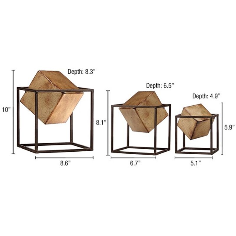 Quad Gold Cubes 3-piece Tabletop Decor Set