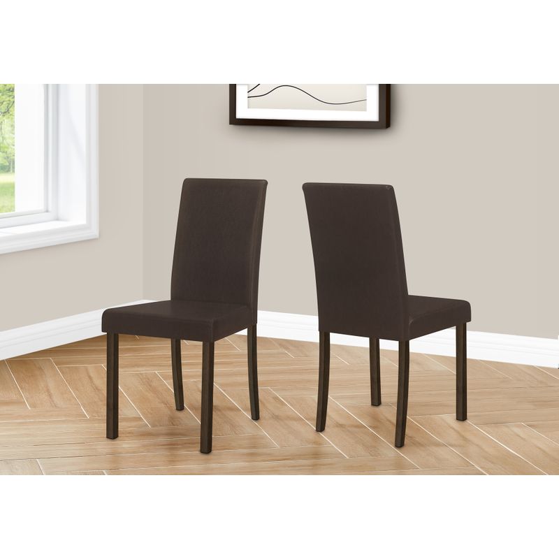 Dining Chair/ Set Of 2/ Side/ Upholstered/ Kitchen/ Dining Room/ Pu Leather Look/ Wood Legs/ Brown/ Transitional