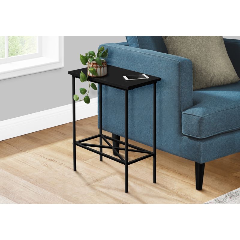 Accent Table/ Side/ End/ Narrow/ Small/ 2 Tier/ Living Room/ Bedroom/ Metal/ Laminate/ Black/ Contemporary/ Modern