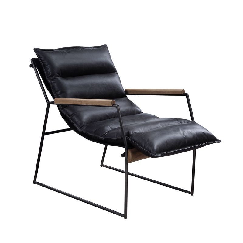 ACME Luberzo Accent Chair, Distress Espresso Top Grain Leather & Matt Iron Finish