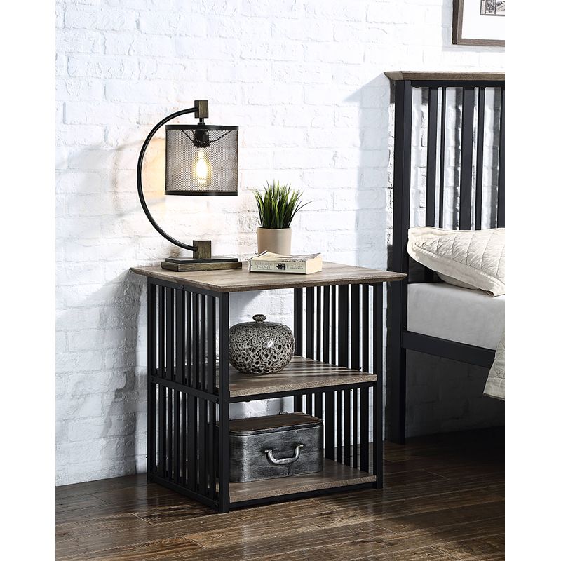 ACME Zudora Nightstand, Antique Oak & Black Finish
