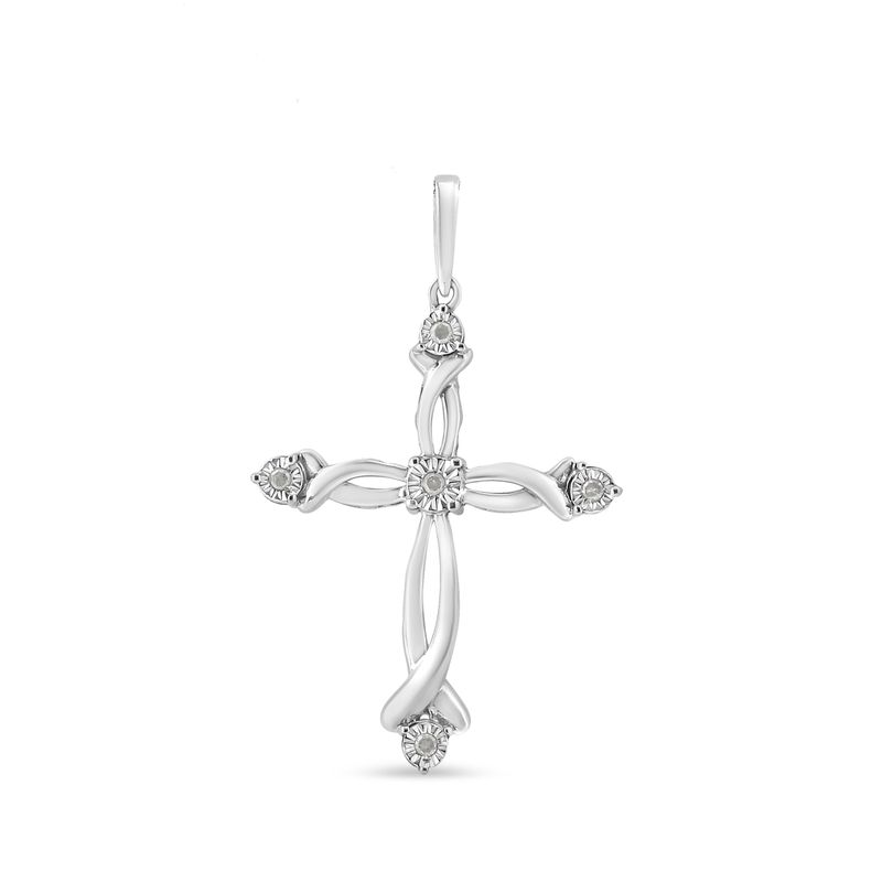 .925 Sterling Silver Round Cut Diamond Accent Cross Pendant Necklace (1/15 cttw, I-J Color, I3 Clarity)