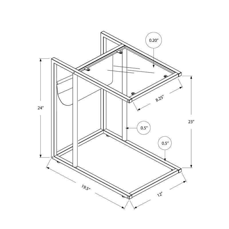 Accent Table/ C-shaped/ End/ Side/ Snack/ Magazine Storage/ Living Room/ Bedroom/ Metal/ Pu Leather Look/ Tempered Glass/ White/ Contemporar