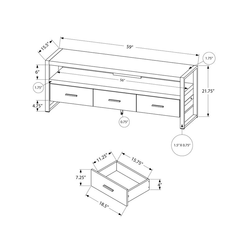 TV Stand/ 60 Inch/ Console/ Media Entertainment Center/ Storage Drawers/ Living Room/ Bedroom/ Metal/ Laminate/ Grey/ Black/ Contemporary/ M