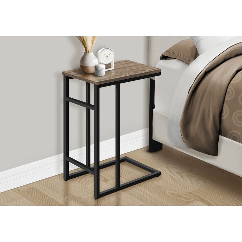 Accent Table/ C-shaped/ End/ Side/ Snack/ Living Room/ Bedroom/ Metal/ Laminate/ Brown/ Black/ Contemporary/ Modern